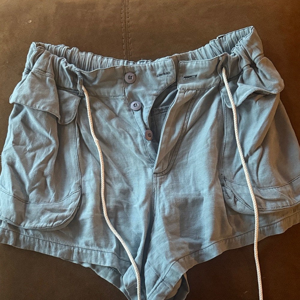 Free People Women’s Lightweight Blue Drawstring Shorts